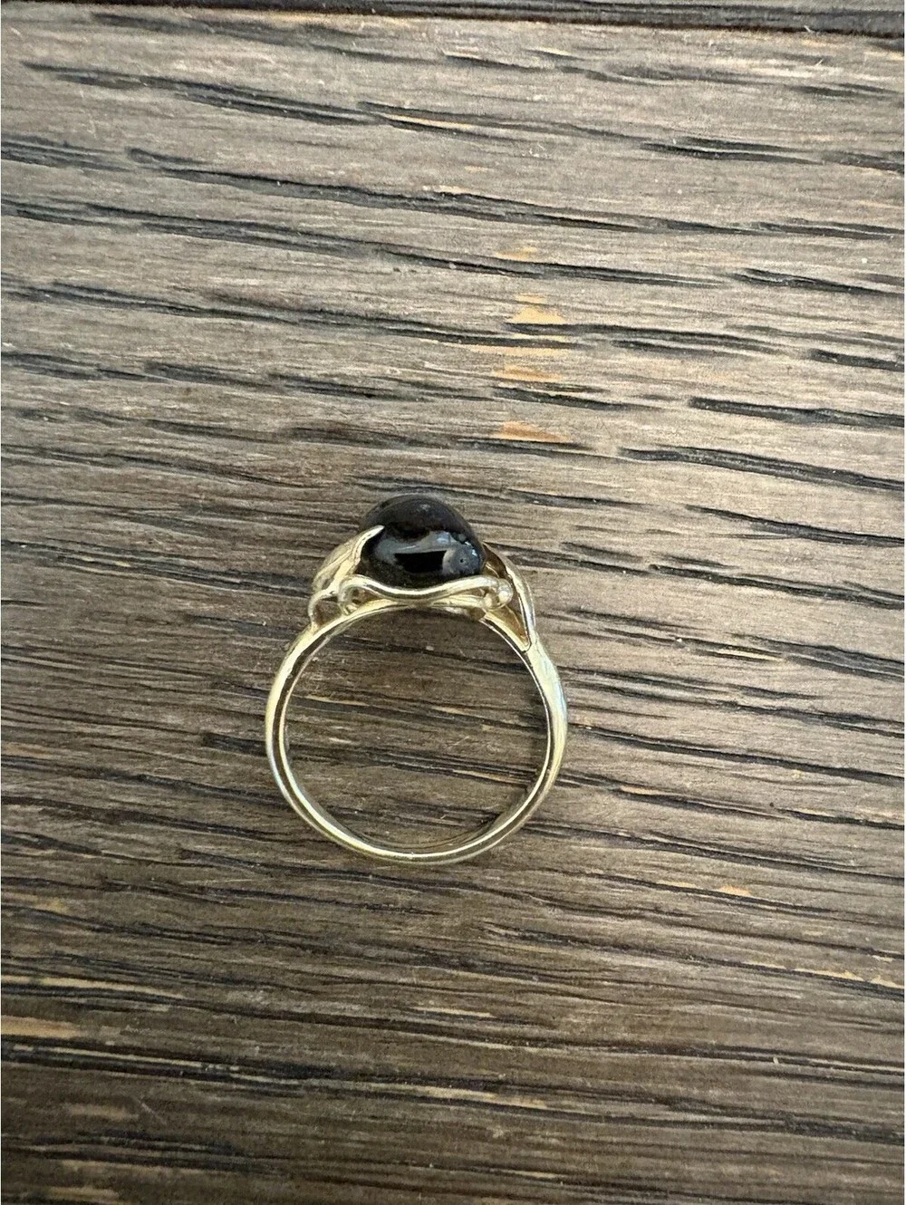 Oval  Black Coral Solitaire Ring 14k Yellow Gold Size 7 From The Cayman Island